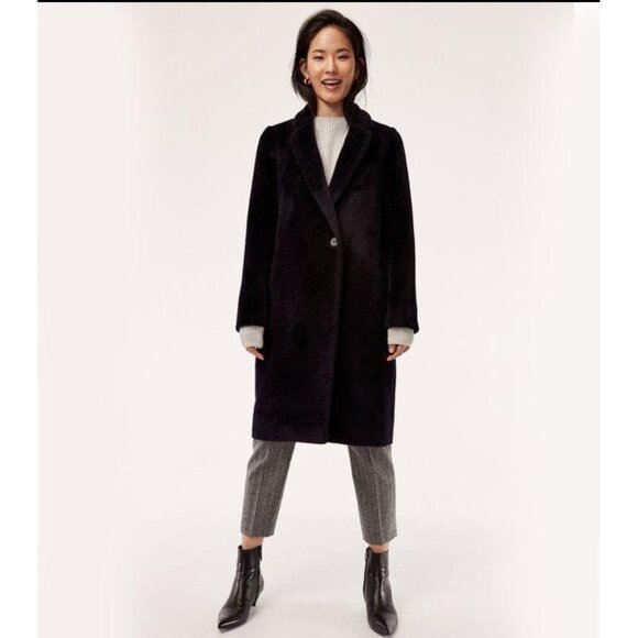 Aritzia Babaton Stedman Coat Alpaca Wool Blend Classic Longline Jacket Navy Blue - Picture 1 of 15